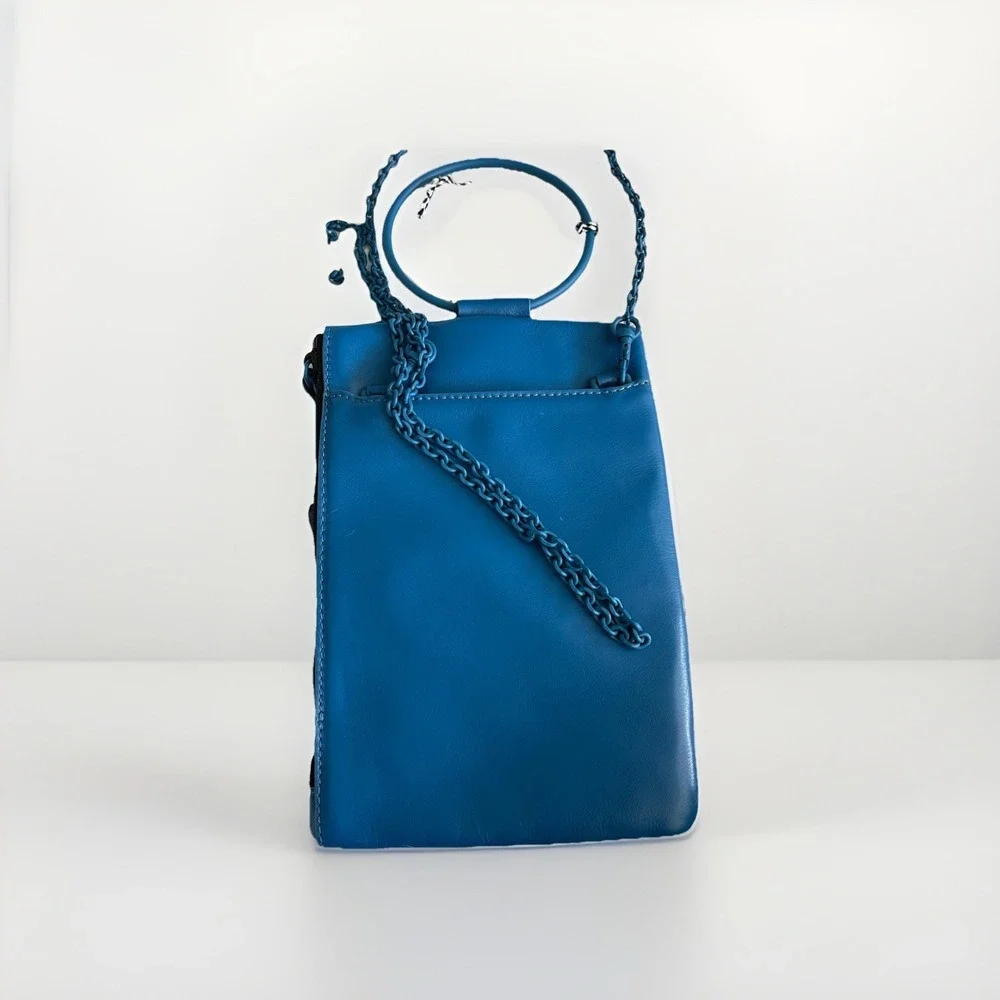 THACKER‎ Nolita Cobalt Blue Leather Purse Crossbody Ring Tassel Chain Quilt NWOT